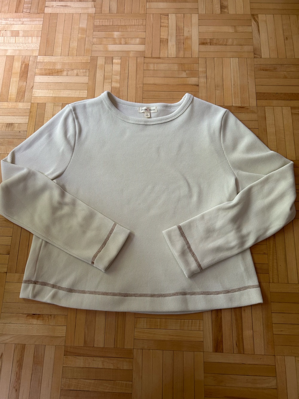 white thermal long sleeve with brown Stitching